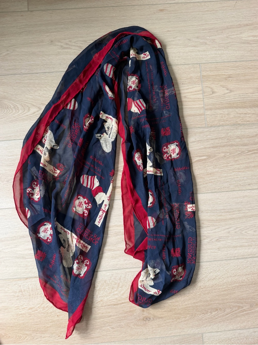 Tanner French Silk Navy & Red Patterned Lightweight Scarf